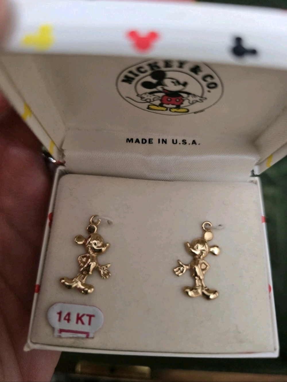 14KT Gold Mickey Mouse Dangle Charm Charms Solid Gold Van Dell Disney ONE BOX